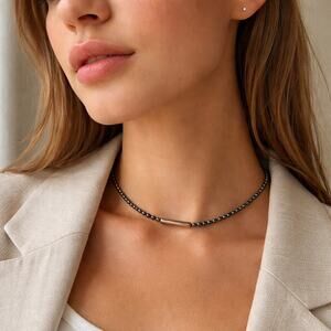 Dainty Freshwater Peacock Pearl Choker 14”  • Minimalist Bar Accent